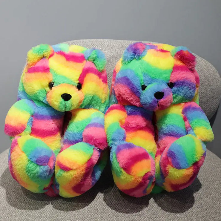 Teddy Bear Plush Slippers - HOW DO I BUY THIS Rainbow / 5.5