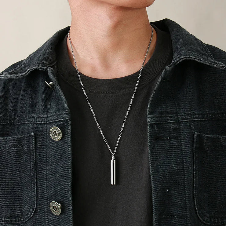 Cross Engraved Pill Necklace for Men Women