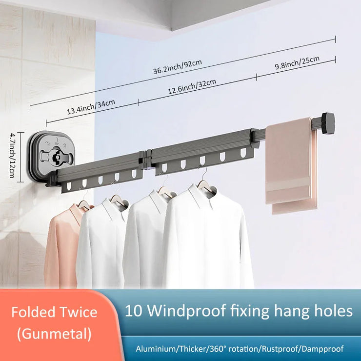 Retractable Wall Mounted Clothes Hanger - HOW DO I BUY THIS Gunmetal-two fold