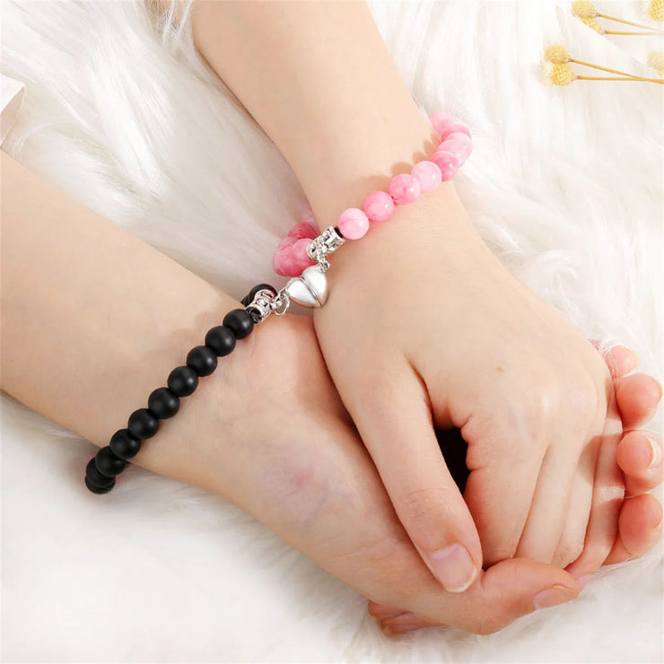Natural Stone Beaded Heart Magnet Attraction Couple Bracelets