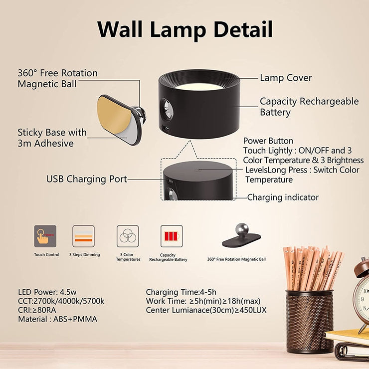 USB Rechargeable LED Wall Light